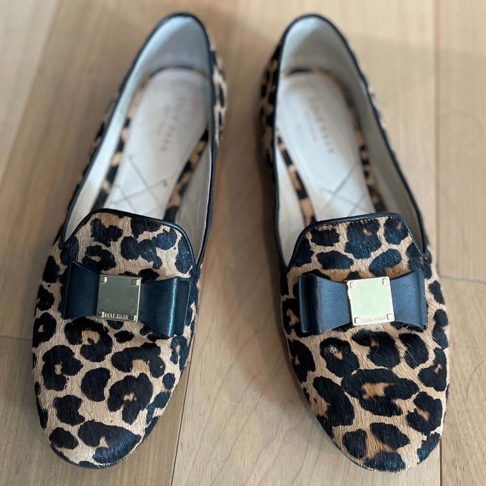Cole Haan pony hair leopard print loafers